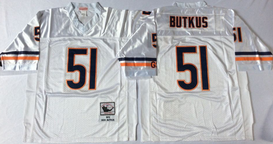 Men NFL Chicago Bears #51 Butkus white style2 Mitchell Ness jerseys->chicago bears->NFL Jersey